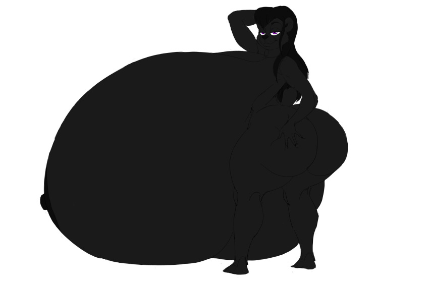 anthro ass bear big_breasts big_butt black_bear black_hair black_nipples breasts female hair hand_on_butt hand_on_head hi_res huge_breasts hyper hyper_breasts long_hair looking_at_viewer looking_back mammal nipples nude purple_eyes raven_(character) rmk178 solo tail ursine wide_hips