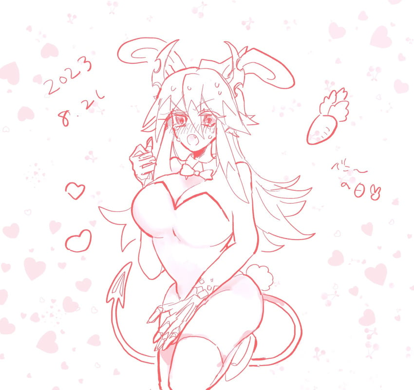 1girls blush bow bowtie breasts bunny_ears bunny_tail bunnysuit cleavage demon demon_girl demon_horns demon_tail doodle embarrassed fake_rabbit_ears female female_only funamusea genderswap_(mtf) horns huge_breasts ivlin ivlis leotard long_hair monochrome ozukin playboy_bunny rule_63 sketch solo solo_female strapless_leotard tail tears the_gray_garden thick_thighs thighhighs