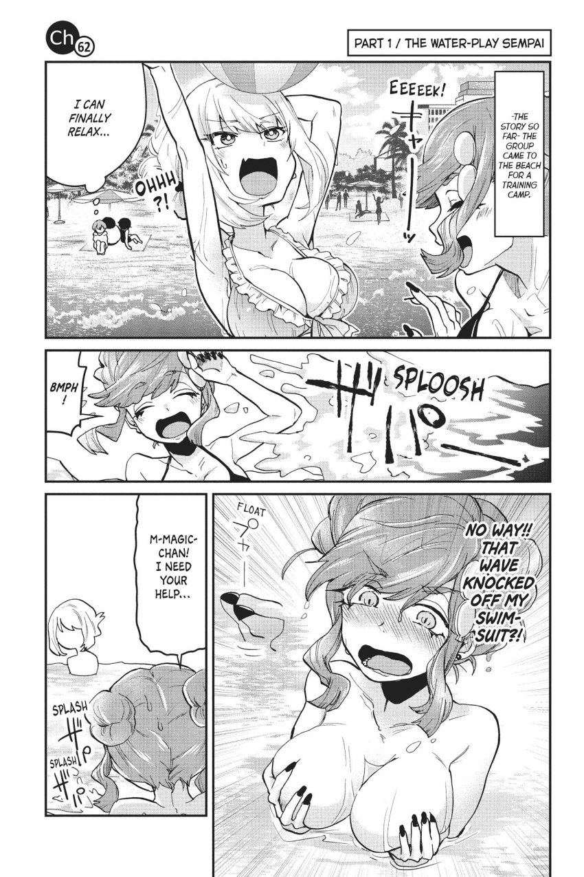 bikini bikini_malfunction black_and_white breasts canonical_scene covering_breasts english_text manga official_art saki_chan_(tejina_senpai) tejina_senpai tejina_senpai_(character) text wardrobe_malfunction