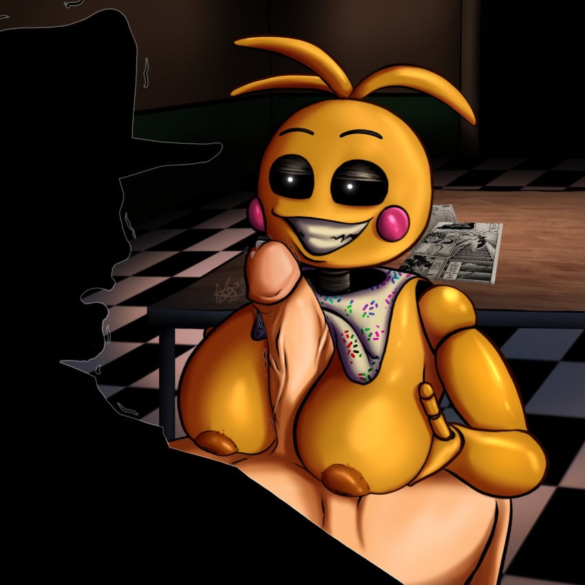 adjdraws boobjob five_nights_at_freddy's five_nights_at_freddy's_2 fnaf office paizuri security_guard titfuck titjob toy_chica_(fnaf) toy_chica_(love_taste)