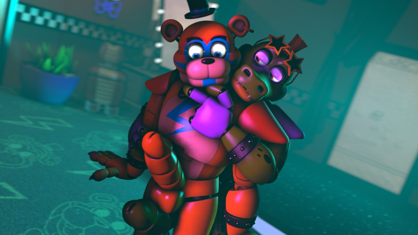 3d_(artwork) alligator alligatorid bear bedroom_eyes big_penis crocodilian digital_media_(artwork) duo embrace five_nights_at_freddy's five_nights_at_freddy's:_security_breach gay genitals glamrock_freddy_(fnaf) hi_res hot_dogging hug hugging_from_behind jack-in-the-box-sfm male male/male mammal montgomery_gator_(fnaf) narrowed_eyes penis reptile scalie scottgames seductive sex source_filmmaker steel_wool_studios surprised_expression