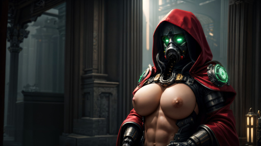 1girls abs adeptus_mechanicus ai_generated breasts breasts_out cybernetics female female_focus female_only games_workshop imperium_of_man muscular_female nipples solo solo_female stable_diffusion techpriest warhammer_(franchise) warhammer_40k