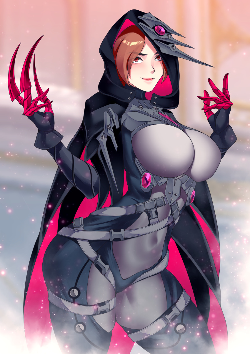 bodysuit claws haryudanto hood large_ass large_breasts lips thick_thighs wide_hips