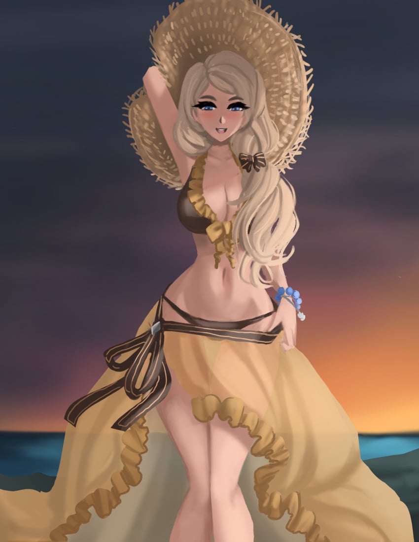 alternate_costume bikini black_bikini black_swimsuit breasts female female_only fire_emblem fire_emblem:_three_houses fire_emblem_heroes fraudulenttaco mercedes_von_martritz mercedes_von_martritz_(summer) nintendo official_alternate_costume sarong see-through solo swimsuit