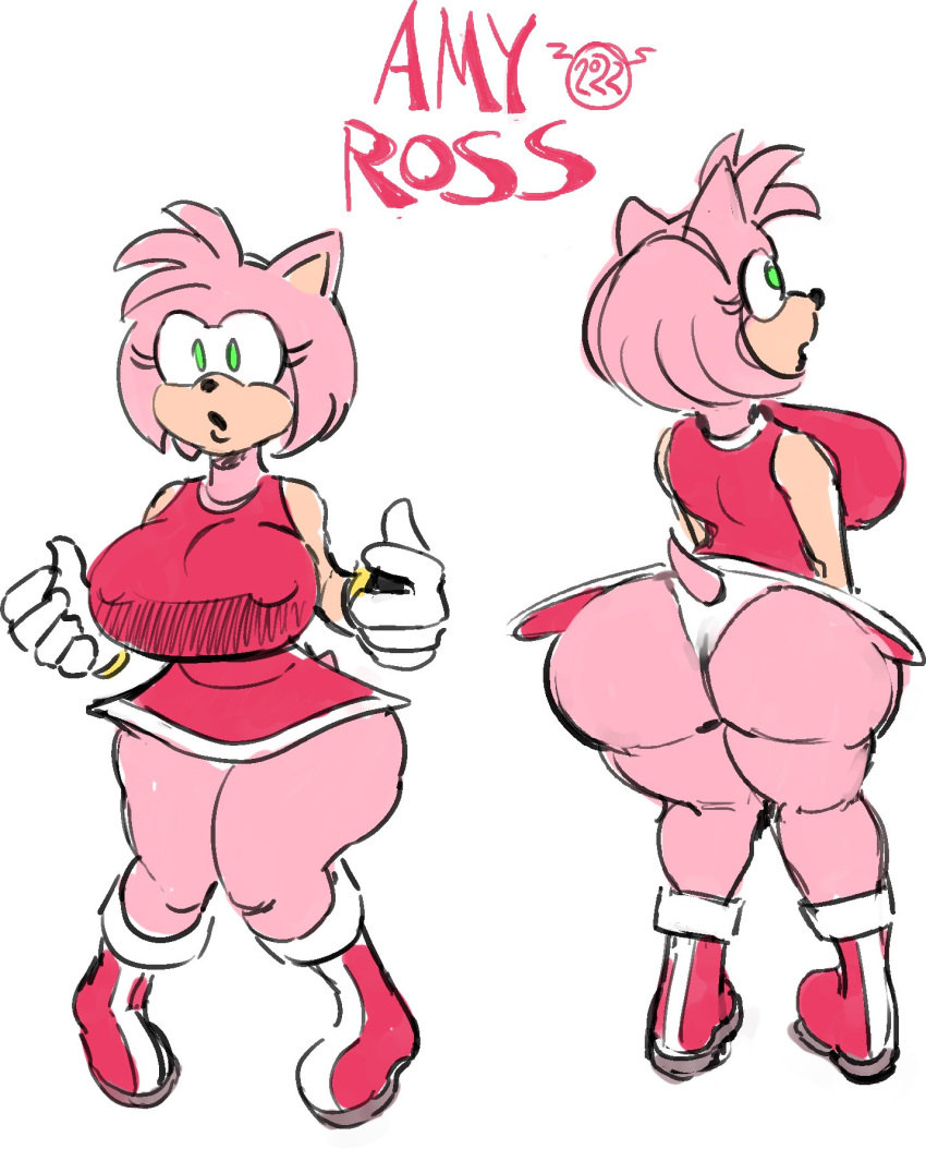 1girls amy_rose ass big_ass big_breasts boots breasts dress female large_ass nipples_visible_through_clothing owlandras panties sega sonic_(series)