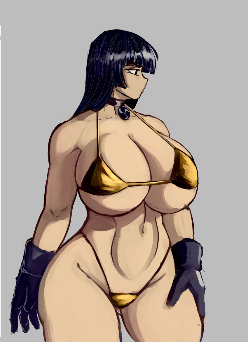 abs athletic athletic_female big_ass big_breasts big_thighs black_hair choker gloves hime_cut large_ass large_breasts large_thighs long_hair shion_(tinboryte_oc) tinboryte