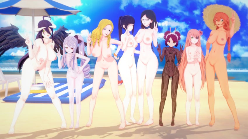 3d 3d_(artwork) 8girls albedo_(overlord) areolae ass beach big_areola big_ass big_breasts big_butt breasts bug_girl cz2128_delta dullahan entoma_vasilissa_zeta female female_focus female_only group huge_breasts insect_girl insects looking_at_viewer lupusregina_beta narberal_gamma nude overlord_(maruyama) peace_sign petite petite_body petite_female pussy robot robot_girl shalltear_bloodfallen slime slime_girl solution_epsilon succubus tagme thepurpledragon thick_thighs vampire werewolf wings yuri_alpha