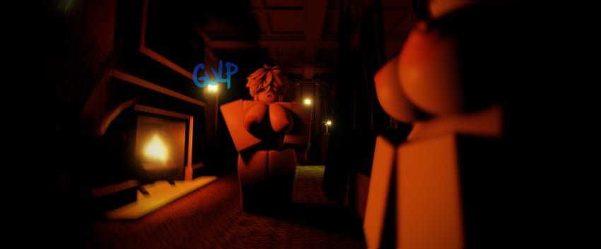 3d bedroom blonde_hair canor_(deepwoken) deepwoken green_eyes green_hair hair_over_eyes hotel hotel_room looking_at_another mirumimi naked_female roblox roblox_game robloxian self_upload staring tagme text yuri