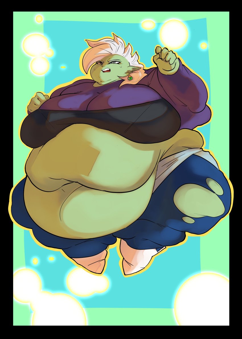 1girls bad_anatomy bbw core_person deity dragon_ball fat fat_rolls female_zamasu huge_belly huge_breasts obese potara_earrings rule_63 thick_thighs waifudekai zamasu