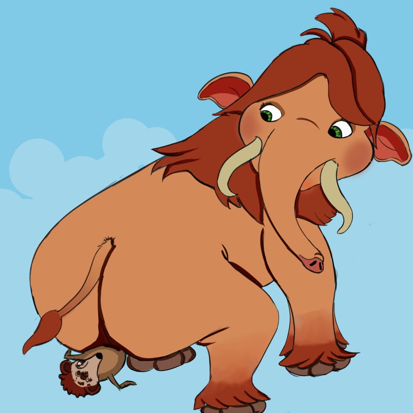 1animal 20th_century_fox 20th_century_studios ass blue_sky_studios dumptruck_ass dumptruck_butt feral feral_focus feral_only ice_age_(series) ice_age_continental_drift louis_(ice_age) mammoth mole peaches_(ice_age) sitting