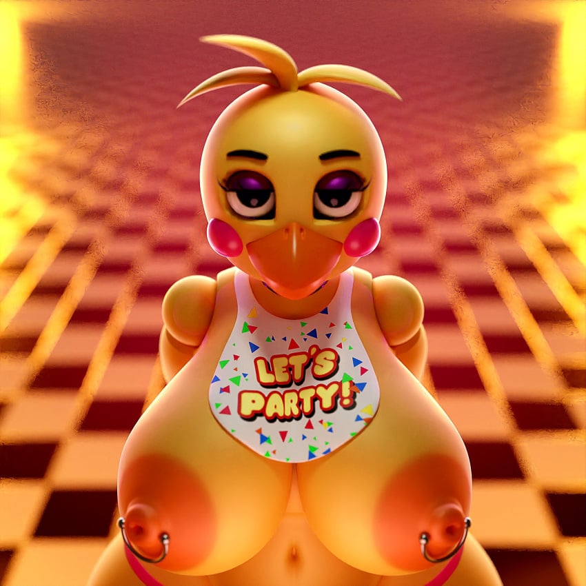 electrotoyy five_nights_at_freddy's five_nights_at_freddy's_2 from_above looking_at_viewer suggestive suggestive_look toy_chica_(fnaf)