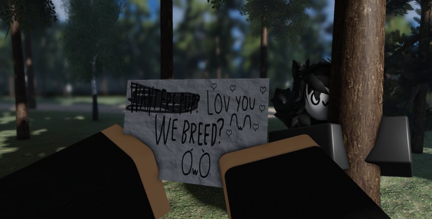 1boy 1boy1girl 1girls 3d anthro asking_for_sex bad_grammar behind_tree black_fur breeding_proposal cute cute_male day daytime excited excited_for_sex female female_pov forest furry heart long_hair long_hair_male male nonalterna nwn offering_sex owo paper pov proposal propositioning roblox robloxian shy skull_face skull_mask wagging_tail woods