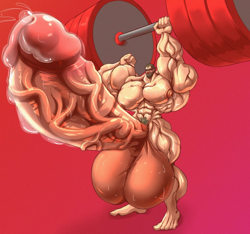 abs barefoot biceps bodybuilder feet hyper hyper_balls hyper_cock hyper_genitalia hyper_penis hyper_testicles male male_focus male_only muscle muscles muscular muscular_arms muscular_legs muscular_male muscular_thighs nipples overhead_press pecs precum thick_thighs vanillux3 veins veiny_penis weightlifting