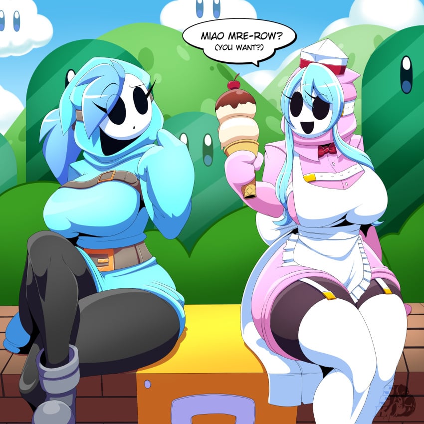 big_breasts breasts female hailey_(kilinah) ice_cream mario_(series) nena_(shadowscarknight) outdoors shadowscarknight shy_gal super_mario_bros. thick_thighs wide_hips