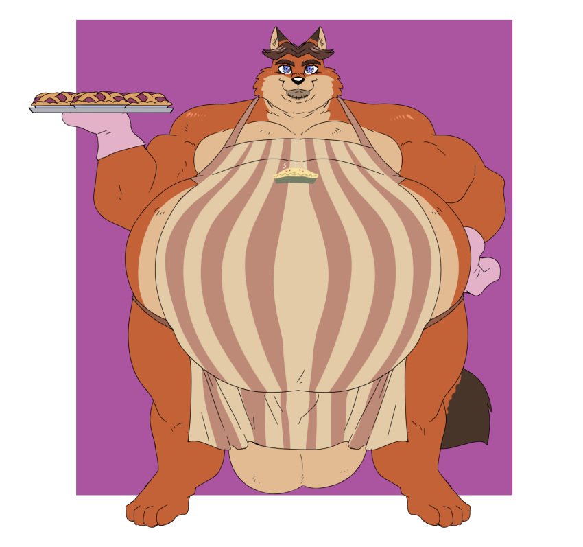 2022 a-side anthro apron apron_only balls belly big_balls big_belly canid canine clothing disney fat fox front_view fur genitals gideon_grey hair hand_on_hip hi_res holding_object holding_tray looking_at_viewer male mammal morbidly_obese morbidly_obese_anthro morbidly_obese_male mostly_nude mouth_closed obese obese_anthro obese_male overweight overweight_anthro overweight_male pie_(food) smile smiling_at_viewer solo standing tray zootopia