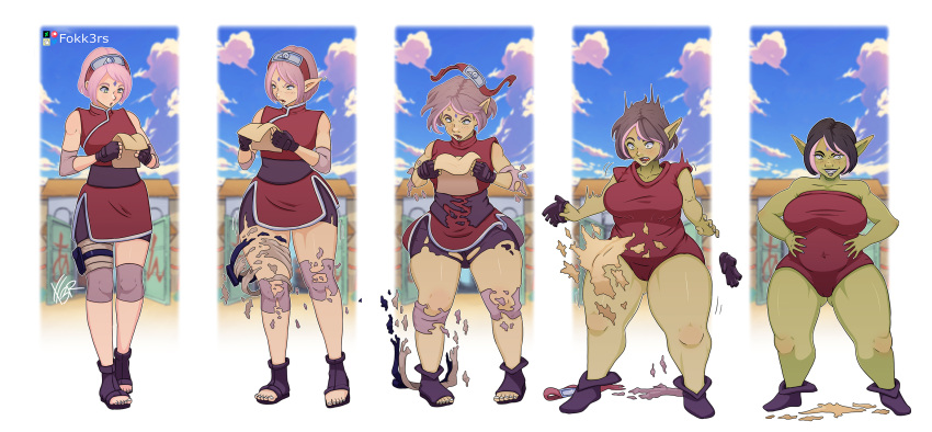 1girls ass_expansion bimbo bimbofication breast_expansion female female_only fokk3rs goblin goblin_female goblinification hair_color_change huge_breasts lip_expansion naruto plump sakura_haruno shortstack shortstackification skin_color_change solo thick_thighs thigh_expansion transformation wide_hips