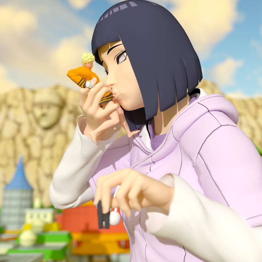 anttiergod blonde_hair blowjob blue_eye giantess hinata_hyuuga naruto purple_eyes purple_hair sucking sucking_penis