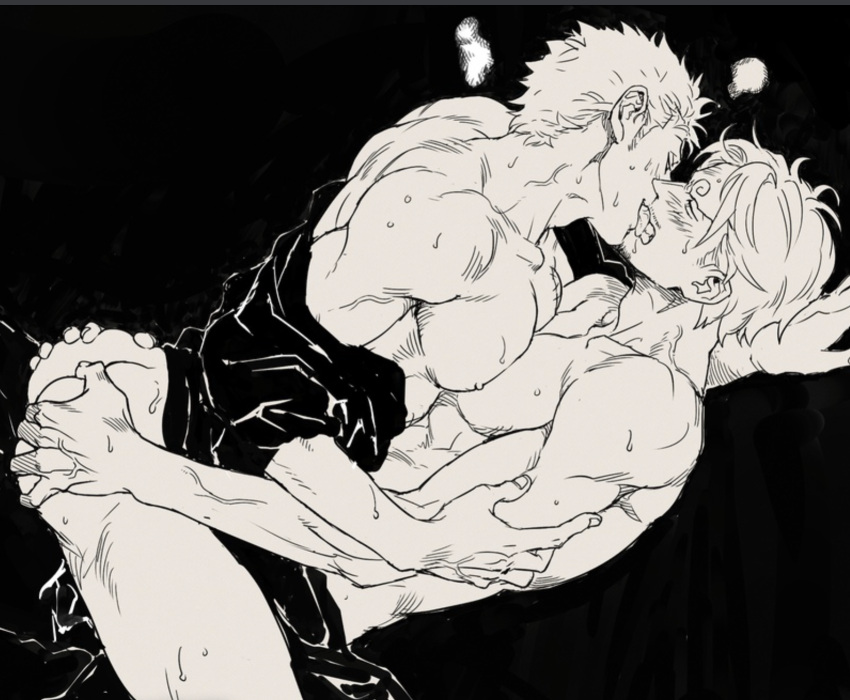 2boys arm_grab ass ass_grab bara_tiddies bara_tits big_breasts big_chest black_and_white boobs_popping_out breast_squish breasts butt butt_grab chest_press cleavage dat_ass duplicate gay gay_sex gripping_arms gripping_ass groping_ass half-dressed half_naked hand_on_ass hand_on_butt hands_on_arms implied_sex laying_down laying_on_back laying_on_breasts laying_on_stomach licking_partner making_love making_out male male/male male_only man_boobs man_breasts man_tits moobs no.6_(numberr_6) on_top one_piece panting partially_clothed post-timeskip post_timeskip roronoa_zoro short_hair steamy_breath sweat sweating tagme tongue tongue_out vein vinsmoke_sanji yaoi