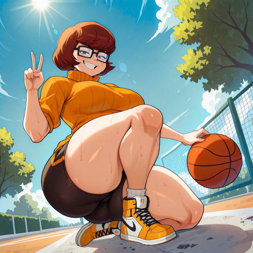 1:1 1:1_aspect_ratio 1female 1girls ai_generated aroused ass ass_focus athletic awlnsfw ball basketball basketball_(ball) basketball_shorts big_ass big_breasts blue_sky blush boomerang_(tv_network) brown_eyes brown_hair bushes calf_muscles cameltoe cartoon_network cinematic cloud clouds concrete day dribbling eyelashes female freckles freckles_on_face from_below full_body glasses grin grinning grinning_at_viewer gym_shorts horny jordans knee_up kneeling kneeling_down knees large_ass large_breasts lighting lips looking_at_viewer low_angle nature nike orange_shoes orange_sweater outdoors outside pale_skin park peace_sign pink_nails self_upload shadow shoes shoes_on short_hair shorts showing_teeth smirk smirking smirking_at_viewer sneakers socks solo solo_female solo_focus squatting summer sun sunlight sweater sweating sweating_female sweating_profusely sweaty sweaty_body sweaty_thighs teeth_showing tennis_court thick_thighs thighs tree trees turtleneck_sweater twitter_handle twitter_link twitter_sample twitter_username velma_dinkley