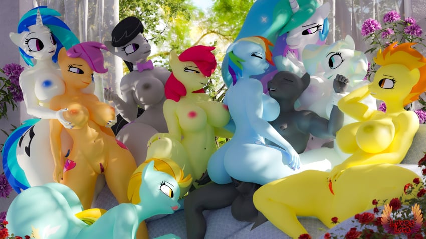 3d_(artwork) absurd_res aged_up ambiguous_penetration anthro apple_bloom_(mlp) areola balls black_eyeliner black_hair blue_body blue_eyes blue_hair bow_tie breasts cutie_mark digital_media_(artwork) earth_pony equid equine eyeliner female female/female flower friendship_is_magic genitals grey_body group hair hand_on_breast hasbro hi_res horn horse loveslove makeup male male/female mammal multicolored_hair my_little_pony mythological_creature mythological_equine mythology nipples nude octavia_(mlp) orange_body orange_hair penetration penis plant pony princess_celestia_(mlp) purple_eyes purple_hair pussy rainbow_dash_(mlp) rainbow_hair red_hair rose_(flower) scootaloo_(mlp) spitfire_(mlp) tailless teal_body thunderlane_(mlp) unicorn vapor_trail_(mlp) vinyl_scratch_(mlp) white_body wonderbolts_(mlp) yellow_body