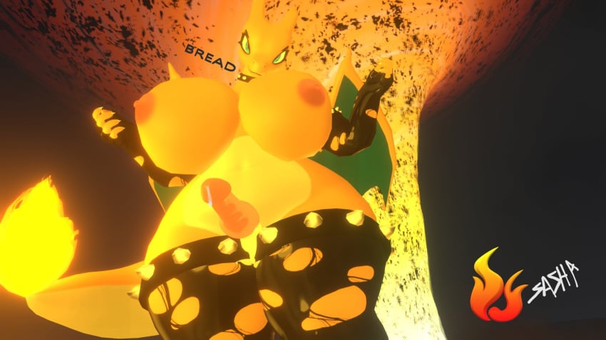 1futa 3d anthro areolae big_breasts big_penis charizard collar dragon erection futanari goth horns looking_at_viewer looking_down low-angle_view pokemon pokemon_(species) sloppydragons solo spiked_collar tagme vrchat wings