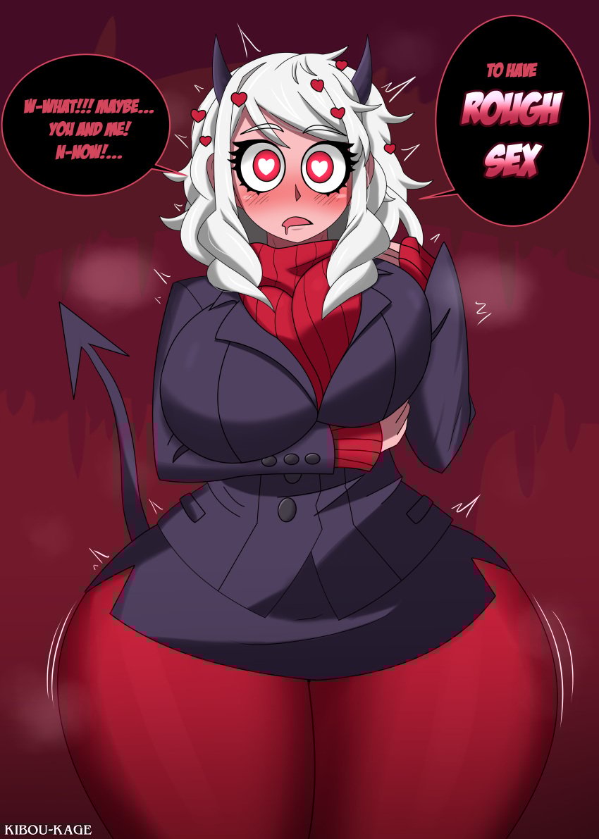 1girls big_breasts breasts clothing demon demon_girl dialogue drooling female female_only heart-shaped_pupils helltaker horns horny horny_female imminent_sex kibou-kage looking_at_viewer modeus_(helltaker) png red_eyes solo suit tail talking_to_viewer text thick_thighs thunder_thighs white_hair wide_hips