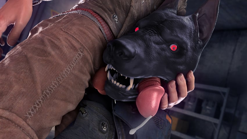 3d_(artwork) absurd_res angry anthro armor balls big_penis bodily_fluids canid canine canis cum digital_media_(artwork) dobermann domestic_dog dominant dominant_male duo fangs feral genital_fluids genitals glowing glowing_eyes hi_res human humanoid_genitalia humanoid_penis kampfhund leaking_cum looking_at_viewer male male/male mammal obsceneeighteensfm oral penis pinscher red_eyes teeth wolfenstein zoophilia
