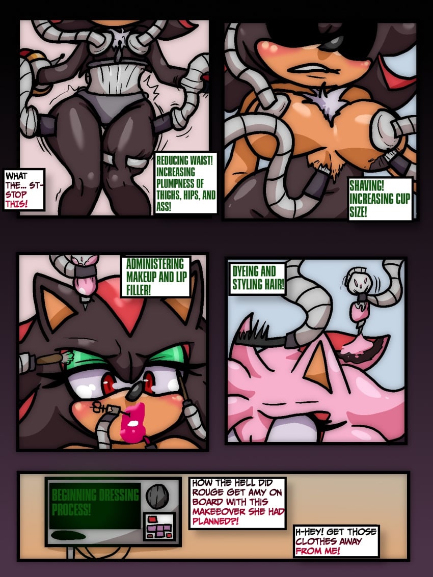3:4 anthro black_body black_fur breast_expansion breasts broth_nsfw dyed_fur english_text expansion female fur gender_transformation hi_res hip_expansion makeup male mtf_transformation multicolored_body multicolored_fur red_body red_eyes red_fur sega shadow_the_hedgehog solo sonic_(series) sonic_the_hedgehog_(series) text transformation transformation_sequence transformation_through_technology