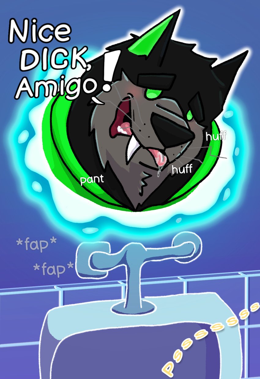 anthro asdf16 bathroom canid canine canis clothed clothing danny_phantom ghost hi_res male mammal masturbation nickelodeon peeing public_restroom solo spirit through_wall urinal_peeking voyeur werecreature wolf wulf_(danny_phantom)