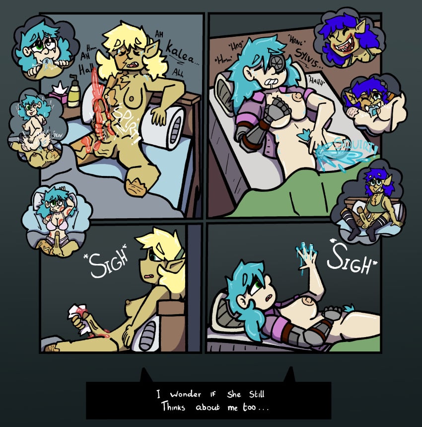 2girls amputee biting blonde_hair blowjob blue_hair bra comic eating_pussy elf female fingering green_eyes jerking kalea_(th3crazyguard1an) masturbation missing_arm missing_leg oc original original_character original_characters penetration penis pubic_hair reverse_cowgirl_position scars scars_all_over sharp_teeth socks sucking sylvis_(th3crazyguard1an) tagme text th3crazyguard1an trans trans_woman yuri
