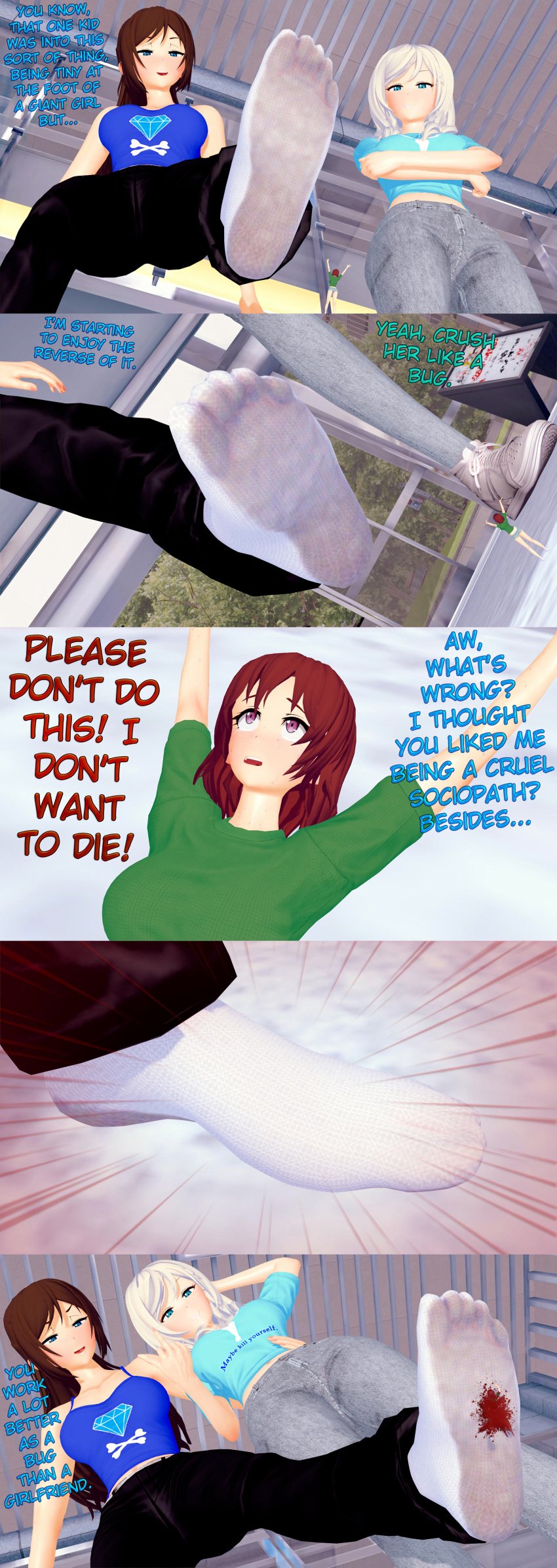3girls afraid ari_(class_of_'09) blood blood_stain class_of_'09 crush crushing emily_(class_of_'09) fear feet female foot_fetish foot_focus geagts giant giant_feet giantess giantess_crush giantess_feet imminent_crush imminent_stomp macro micro nicole_(class_of_'09) shrunken_female size_difference sock_fetish socks stomping tiny