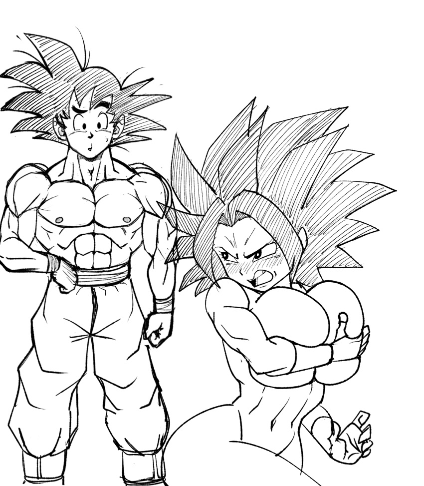 big_breasts caulifla comic comic_page dragon_ball dragon_ball_super female_saiyan monochrome naked pseudocel saiyan son_goku universe_6/universe_7 universe_6_saiyan/universe_7_saiyan