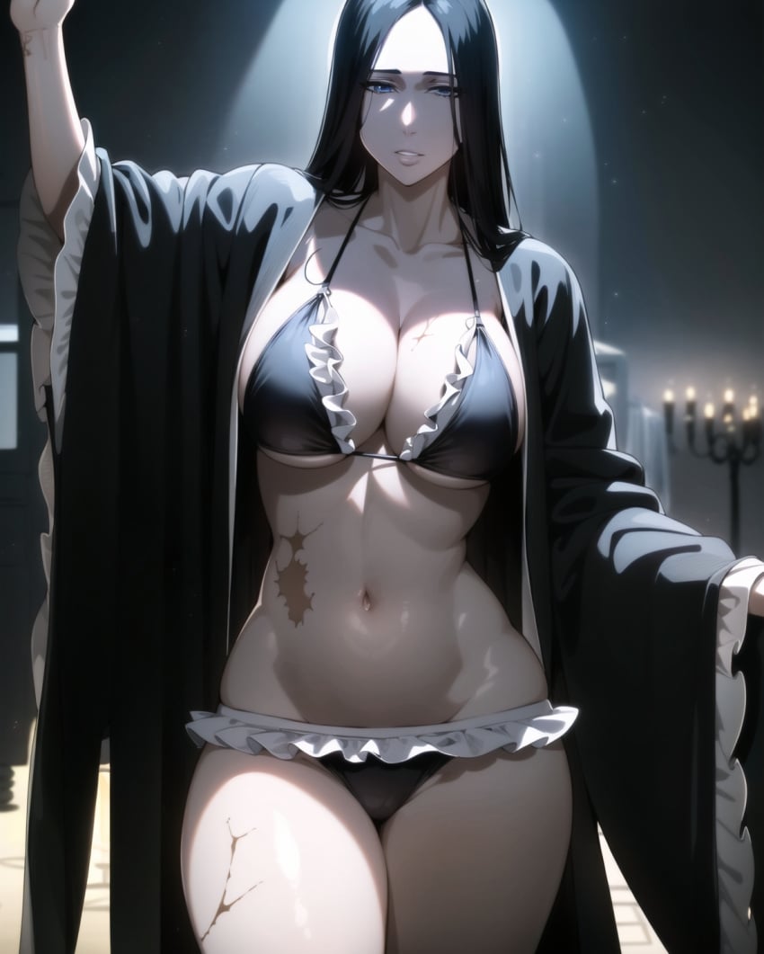 ai_generated big_breasts bikini black_hair bleach bleach:_the_thousand-year_blood_war breasts cowboy_shot davincifachera hair_down huge_breasts kimono large_breasts light-skinned_female light_skin loose_hair mature mature_female micro_bikini midriff milf nai_diffusion naughty naughty_face naughty_smile pale-skinned_female pale_skin pinup revealing_swimsuit skimpy skimpy_bikini smile stable_diffusion swimsuit unohana_retsu unohana_yachiru very_long_hair voluptuous voluptuous_female