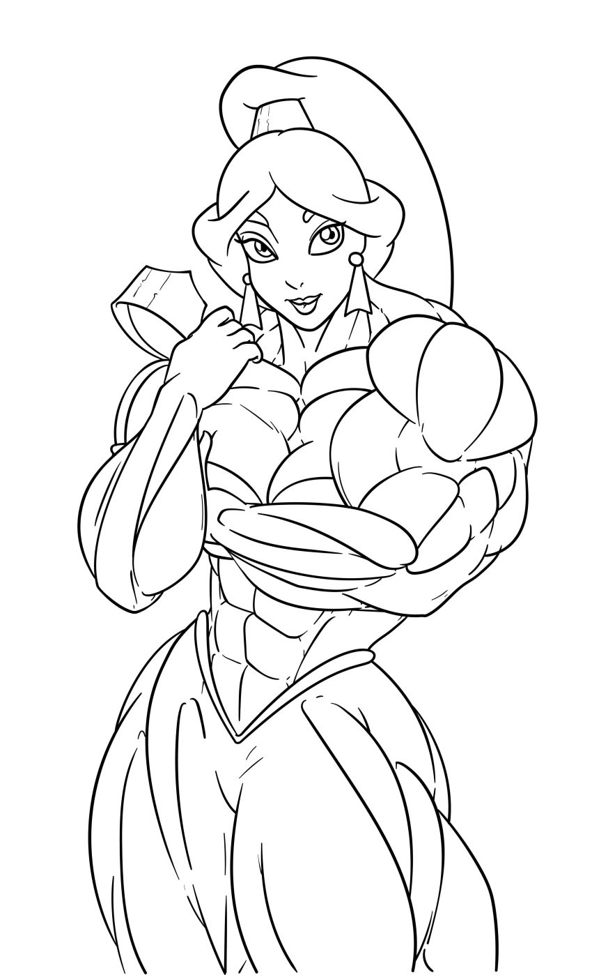 abs aladdin biceps big_breasts big_muscles breasts disney disney_princess extreme_muscles female huge_breasts huge_muscles large_breasts large_muscles monochrome muscles muscular muscular_female princess_jasmine rssam000