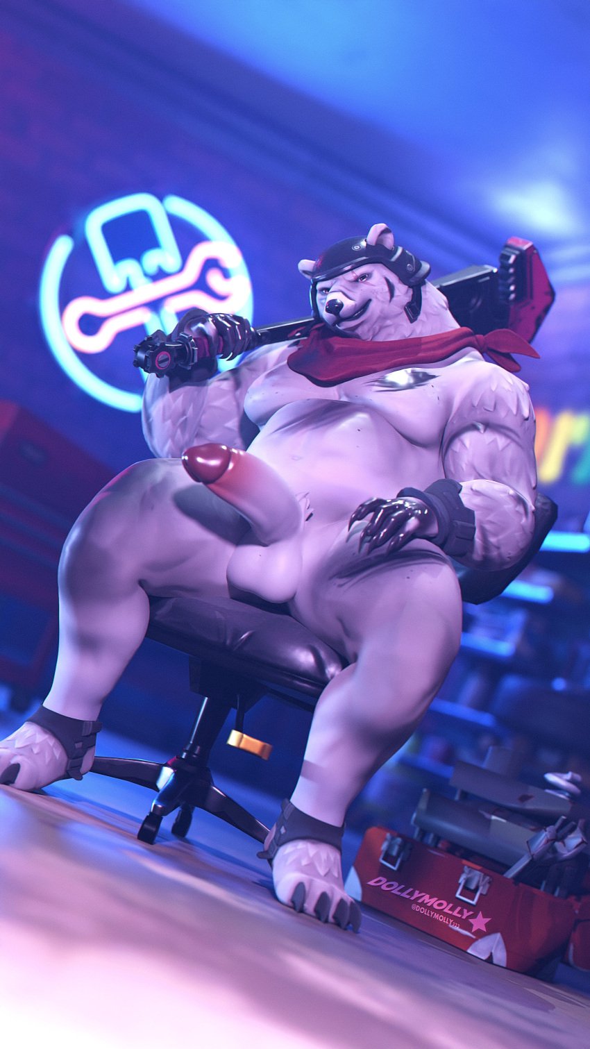 2023 3d 3d_(artwork) 4k 9:16 absurd_res anthro balls bear detailed_background digital_media_(artwork) dollymolly323 dutch_angle epic_games erection fortnite fur genitals hi_res holding_object holding_tool holding_wrench looking_at_viewer male mammal mechanic monkey_wrench penis pinup plantigrade polar_bear polar_patroller pose presenting presenting_penis raised_heel sitting smile smiling_at_viewer smirk smirking_at_viewer solo spread_legs spreading tiptoes tools ursine white_body white_fur wrench