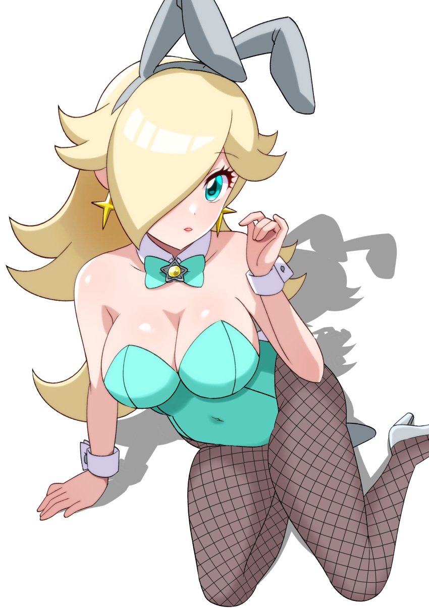 blonde_hair breasts bunnysuit dooon_chaaan female female_only hair_over_one_eye mario_(series) nintendo pantyhose princess_rosalina solo super_mario_galaxy tagme