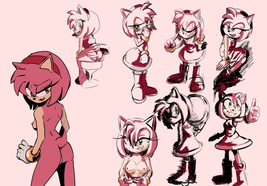 1girls amy_rose ass breasts dress_pull female furry nes_pandansfw sega sketch sonic_(series) topless_female