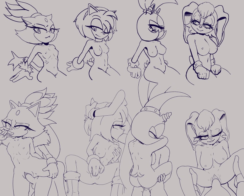 4girls amy_rose anthro ass blaze_the_cat breasts carrying_partner cowgirl_position faceless_male fellatio furry furry_female furry_male leg_up male nes_pandansfw nude_female penis pussy silver_the_hedgehog sonic_(series) surge_the_tenrec vanilla_the_rabbit