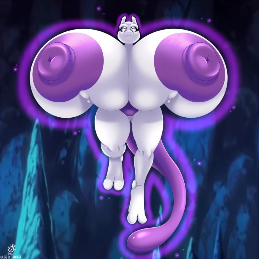 badgerben big_breasts breasts_bigger_than_head colored_sketch cornchip21 female female_only holding_breast holding_own_breast hyper_breasts mewtwo naked nintendo no_humans nude pokemon pokemon_(species)