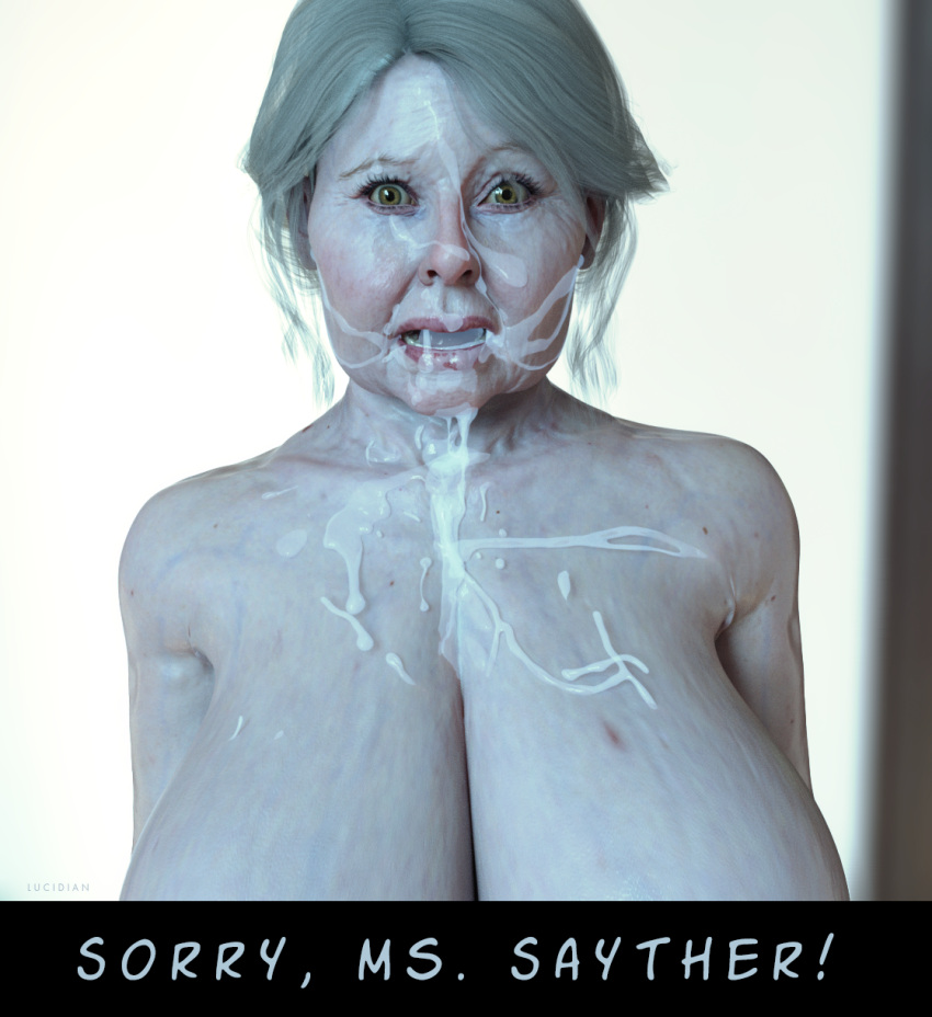 1girls big_breasts big_tits cum cum_in_mouth daz3d daz_studio english english_text facial female gilf grandmother milf older_female shock shocked shocked_expression shocked_eyes shocked_face shocking sperm swallowing_cum teacher teacher/student teacher_and_student