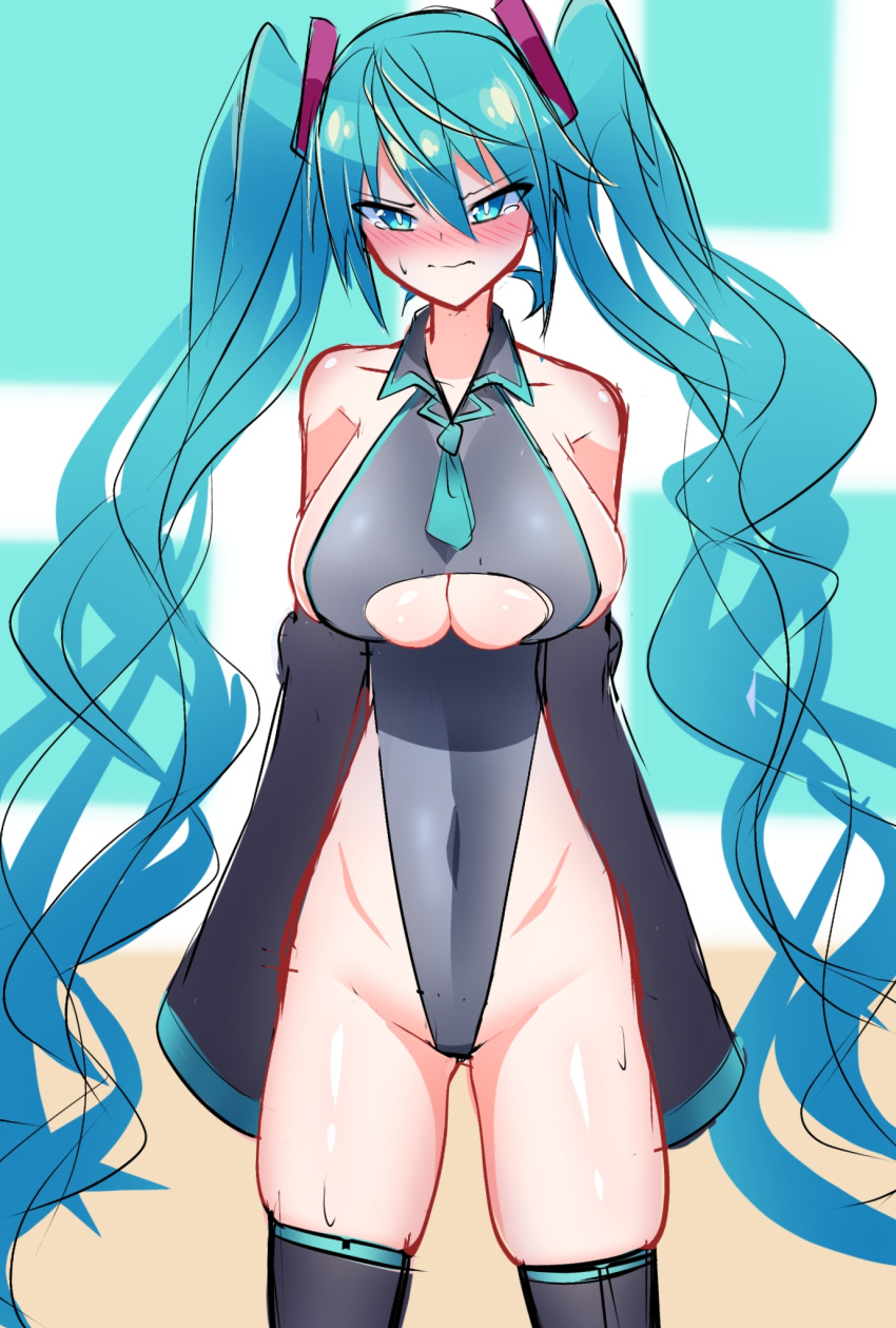 1girls boob_window cyan_eyes cyan_hair female hatsune_miku large_breasts le...