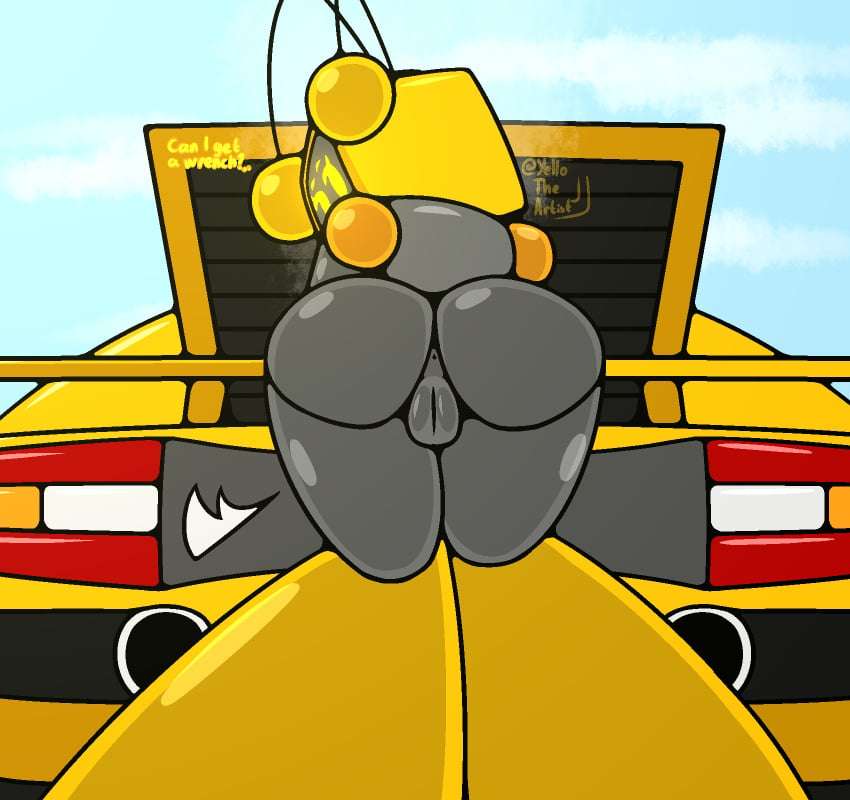 1girls anus ass ass_focus bent_over car ena_(yellolight) lamborghini pussy repair rhinodini_(yellolight) robot robot_girl screen_face supercar text tv_head yellolight