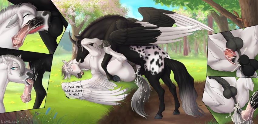 2023 absurd_res alicorn alterion_(alter) anal anal_sex animal_genitalia animal_penis anus appaloosa appaloosa_(marking) ass balls balls_deep bite blush bodily_fluids cum cum_drip cum_in_ass cum_in_mouth cum_inside cum_on_anus cum_on_face cum_on_tail cum_splash cum_string detailed_background digital_media_(artwork) draft_horse dripping duo ejaculation equid equine equine_anus equine_genitalia equine_penis erection feathered_wings feathers fellatio feral feral_on_feral feral_penetrated feral_penetrating feral_penetrating_feral fjord_horse flared_penis fur genital_fluids genitals heart hi_res hooves horn horse internal internal_anal internal_oral kamilazu looking_pleasured lying male male/male male_penetrated male_penetrating male_penetrating_male mammal mane markings neck_bulge on_back open_mouth oral pegasus penetration penile penile_penetration penis penis_in_ass puffy_anus pull_out sex speech_bubble spots spread_legs spread_wings spreading tail text tongue two_tone_tail white_body white_fur wings zephyr_(shgold)