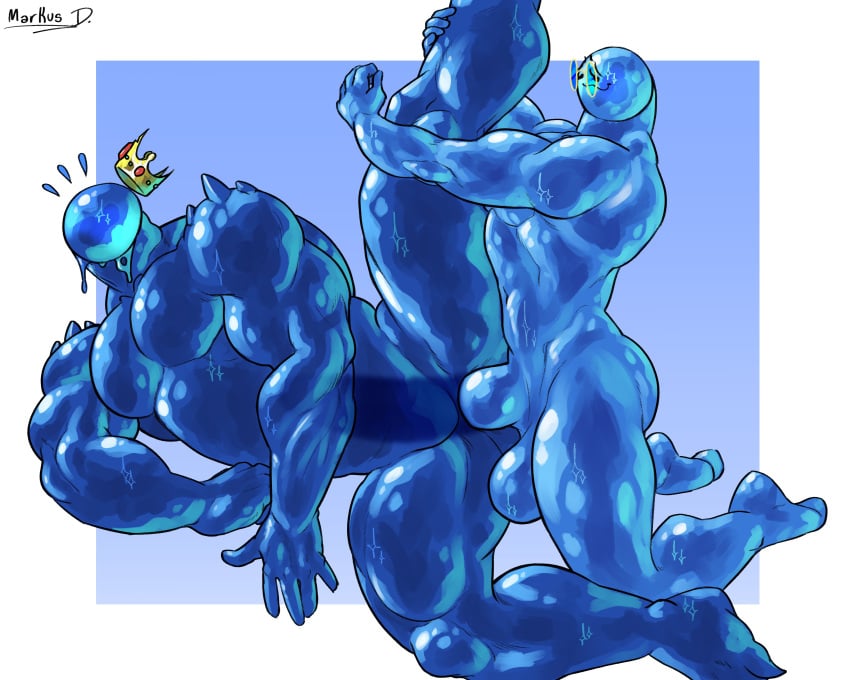 2boys balls big_penis blue_body blue_skin gay gay_sex humanoid king_slime_(terraria) large_penis looking_pleasured male male/male male_penetrating male_penetrating_male muscular nude penetration sex slime slime_(terraria) terraria