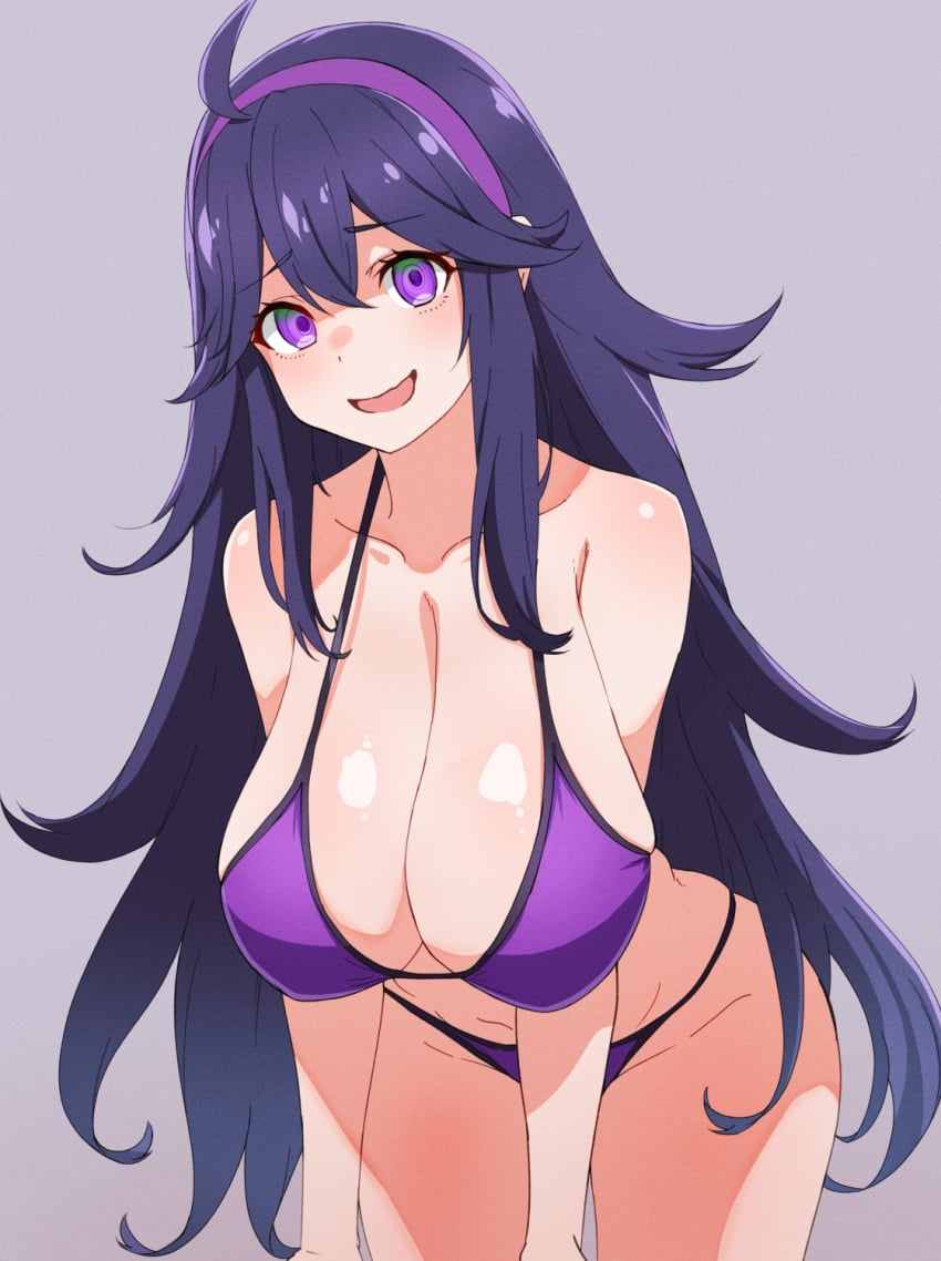 1girls big_breasts bikini bikini_bottom bikini_top bottomwear breast_focus breasts cleavage female female_only game_freak hair hex_maniac horny huge_breasts kamidan large_breasts long_hair pokemon pokemon_xy purple_bikini purple_eyes purple_hair smile solo solo_female swimwear thighs topwear