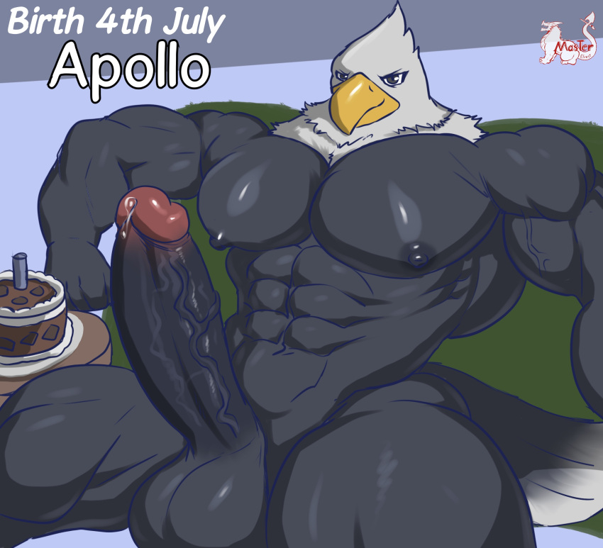 4th_of_july abs accipitrid accipitriform animal_crossing anthro apollo_(animal_crossing) areola avian balls beak big_penis bird birthday_cake bodily_fluids cake dessert eagle erection food genital_fluids genitals glans hi_res huge_cock humanoid_genitalia humanoid_penis male masterelrest muscular muscular_anthro muscular_male nintendo nipples pecs penis precum solo vein veiny_muscles