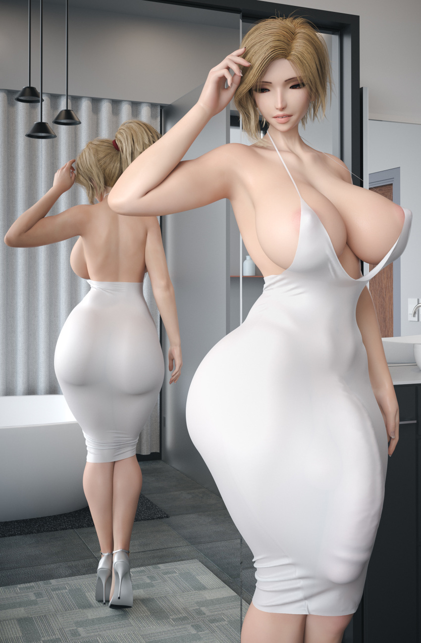 1futa 3d ass bare_shoulders big_ass big_breasts blonde_hair breasts bulge cameltail futa_only futanari hi_res high_heels hourglass_figure huge_cock indoors kisara_(tales) large_breasts light-skinned_futanari revealing_clothes solo standing stevencarson tales_of_(series) tales_of_arise veiny_penis wide_hips