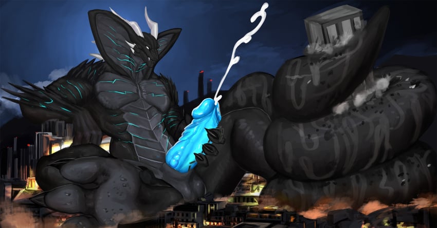 anthro balls big_penis city cobra destruction dragon erection genitals hi_res kai'nek_(pyronite) macro male masturbation muscular muscular_anthro muscular_male nude penile penile_masturbation penis reptile scalie snake solo solutionwcs