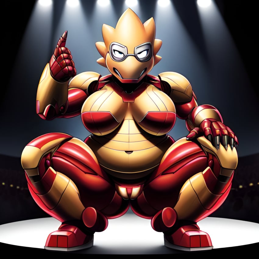 1girls 2020s 2023 ai_generated alphys anthro armor big_breasts cameltoe chubby chubby_female crouching deltarune female female_focus female_only frosting.ai iron_man iron_man_(cosplay) iron_man_(series) lizard lizard_humanoid marvel marvel_cinematic_universe marvel_comics monster_girl on_stage scalie scalie_humanoid scalieton self_upload solo solo_female solo_focus stage stage_lights undertale undertale_(series)