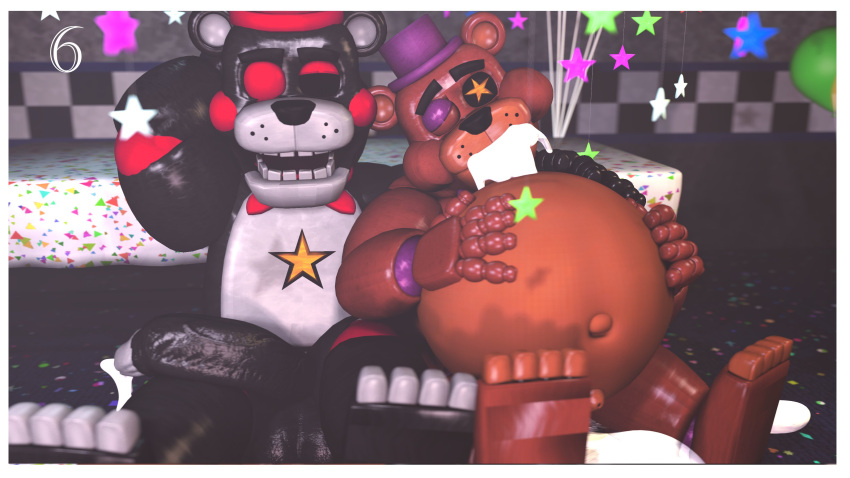 2boys 3d animatronic balls bear belly black_body brown_body cock cum cum_in_mouth dick duo five_nights_at_freddy's freddy_fazbear's_pizzeria_simulator gay lefty lefty_(fnaf) male male/male male_only party_bear12 penis rockstar_freddy